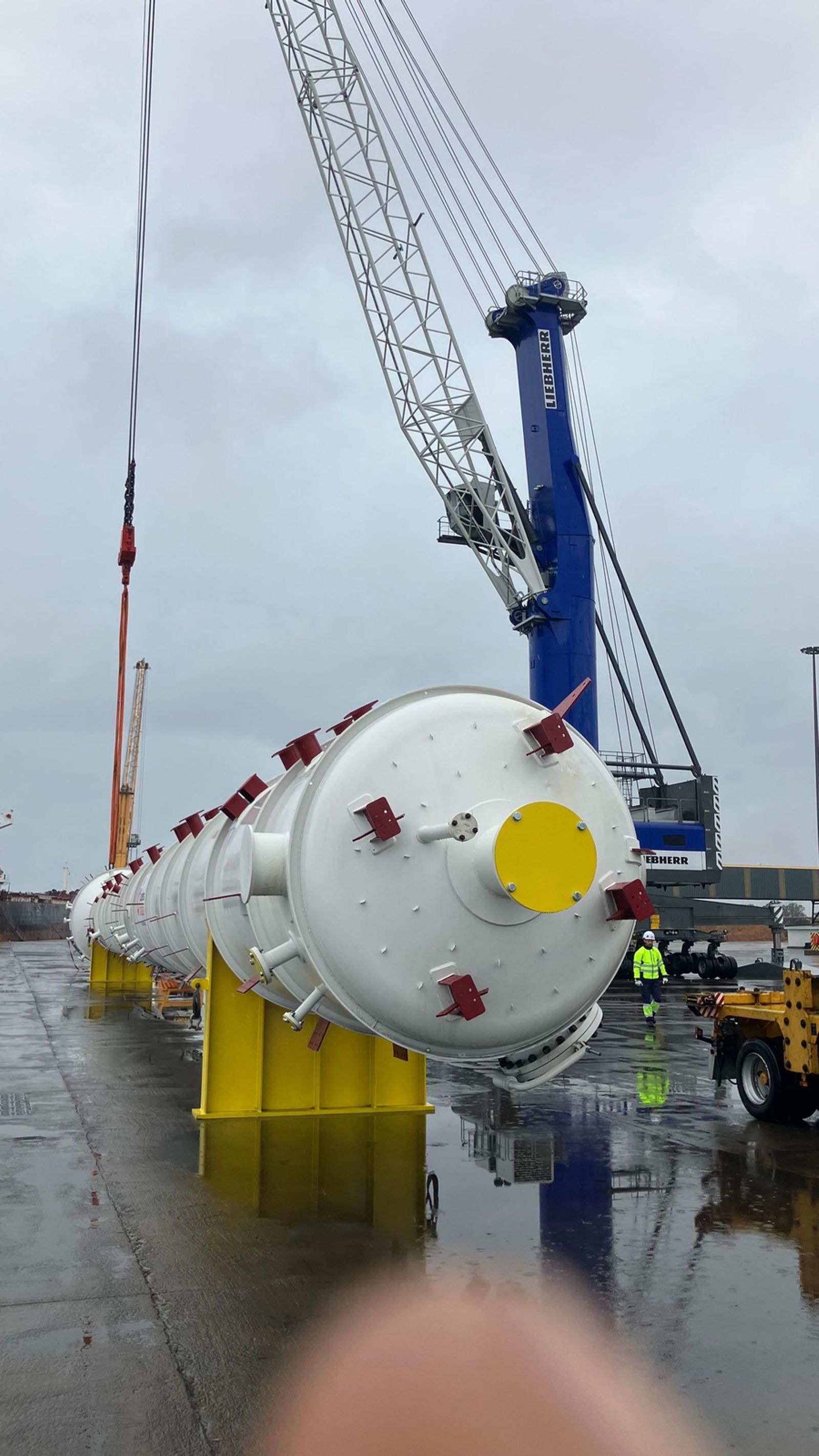 La columna, a su llegada al Puerto de Huelva.