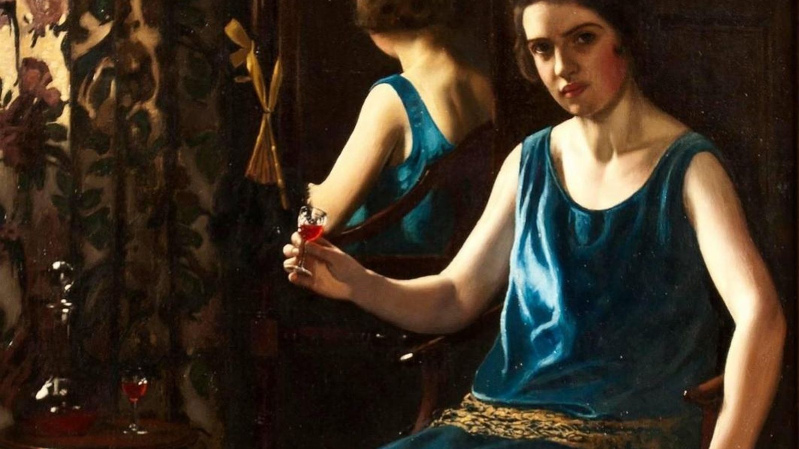 Joven de azul con copa de jerez, de Stanley Thompson.