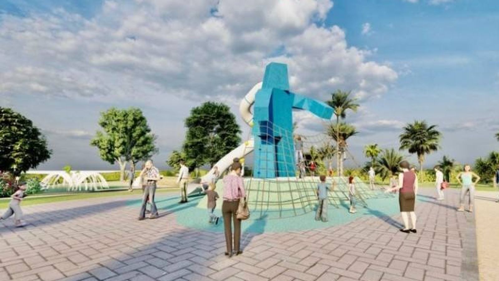 Escultura de ocho metros de altura, que representa a un marinero echando el copo en el futuro Parque Villa Victoria.