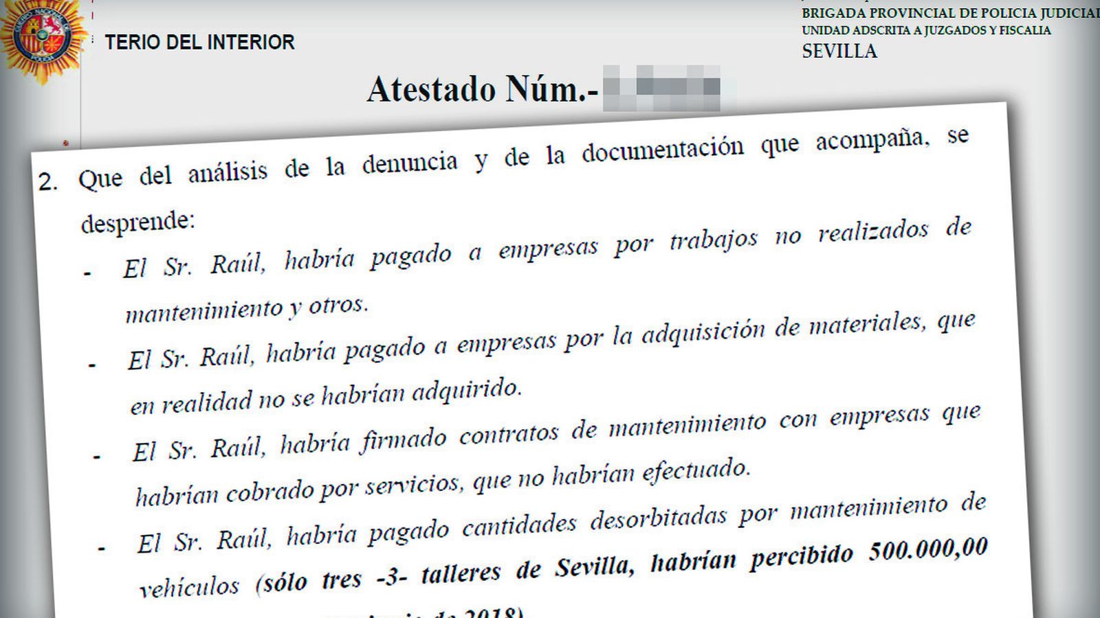 Un extracto de uno de los atestados elaborados por la Policía Nacional.