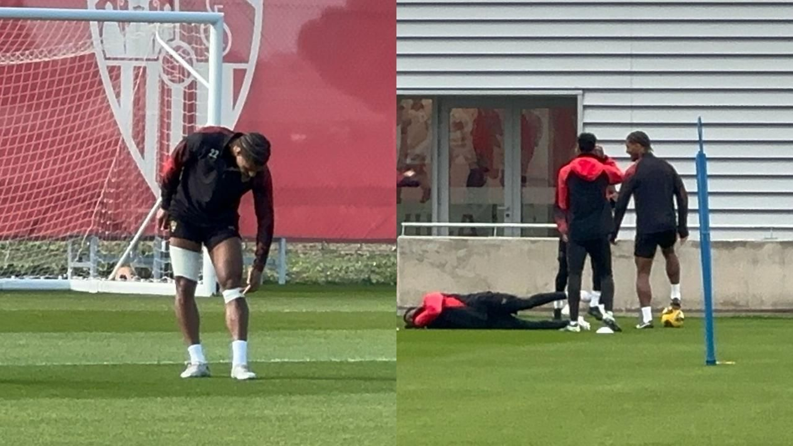 Loïc Badé, durante un entrenamiento del Sevilla.