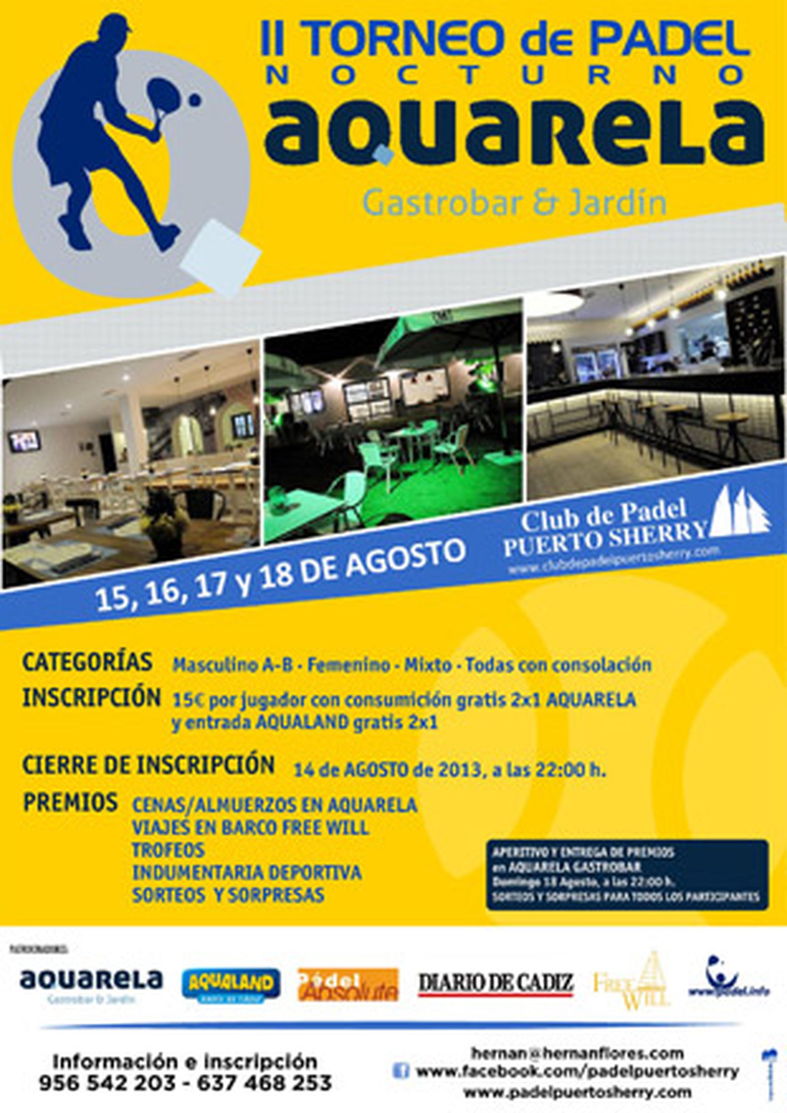 El Club Puerto Sherry acoge el II Torneo de Padel nocturno Aquarela