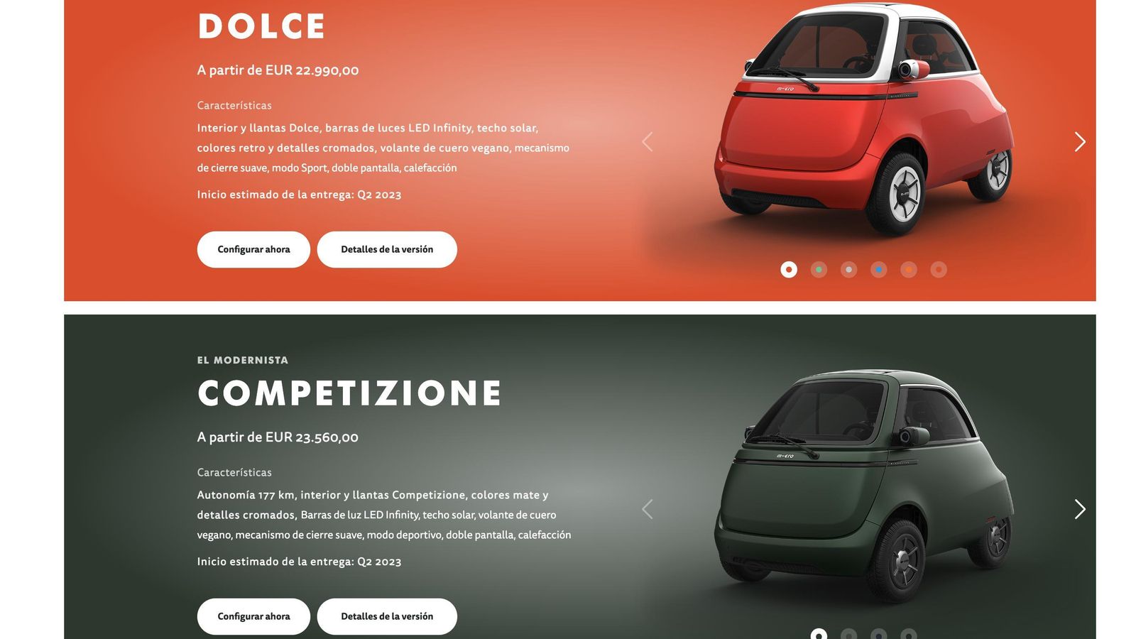 Astara pone a la venta el Microlino con dos niveles de equipamiento y estilos ligeramente diferentes entre sí.