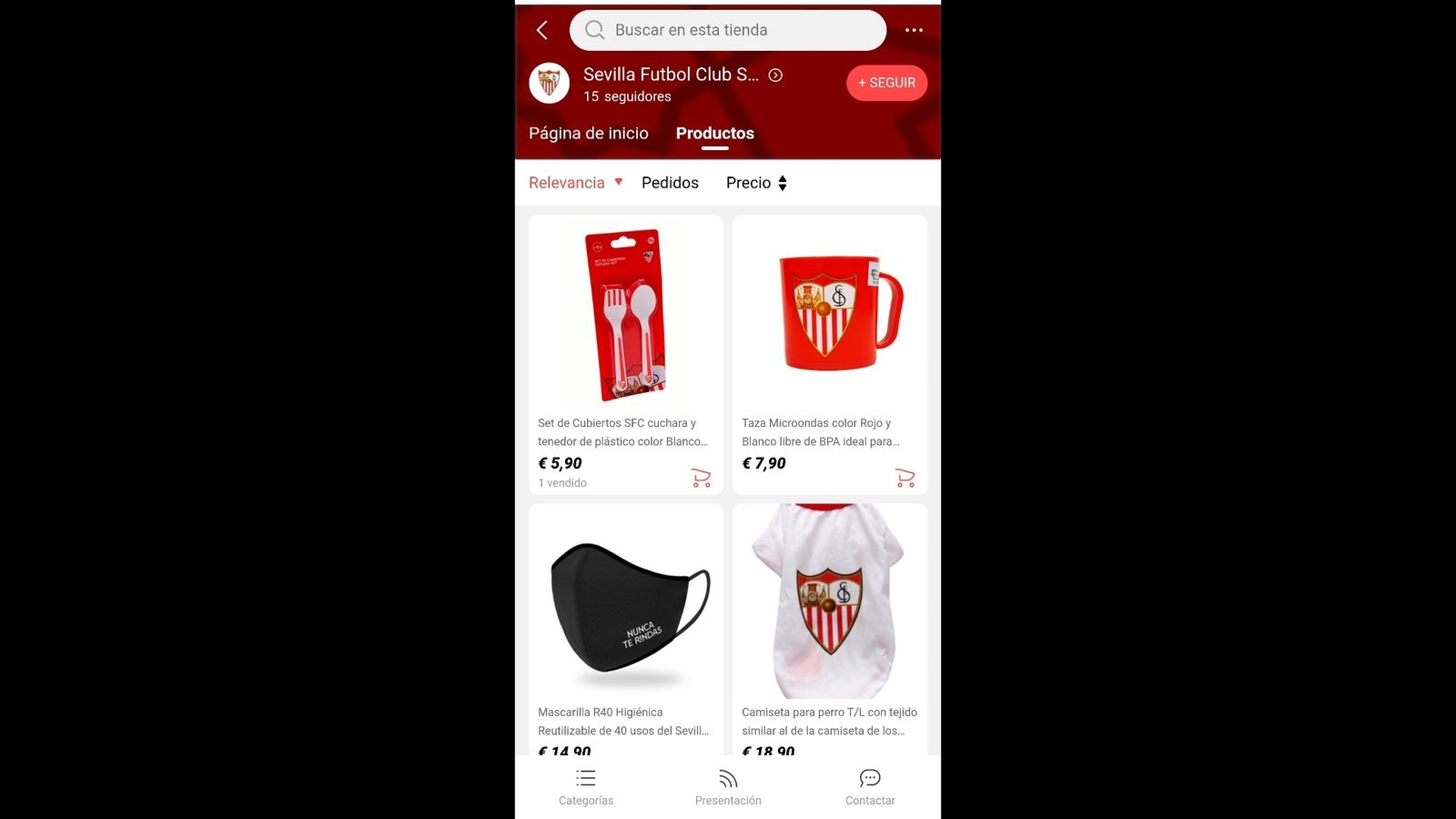Algunos de los productos que se pueden adquirir en la tienda del Sevilla FC en AliExpress.