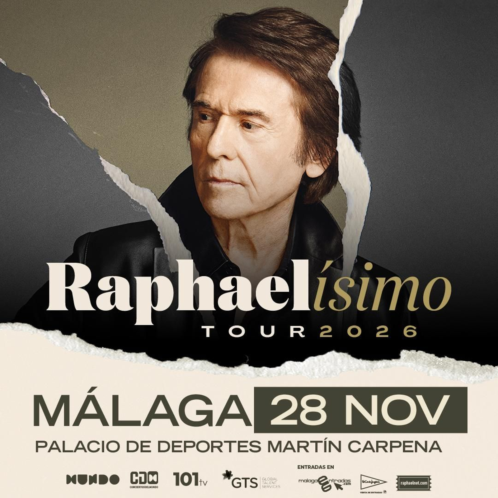 Cartel del concierto de Raphael en Málaga el próximo 2026.