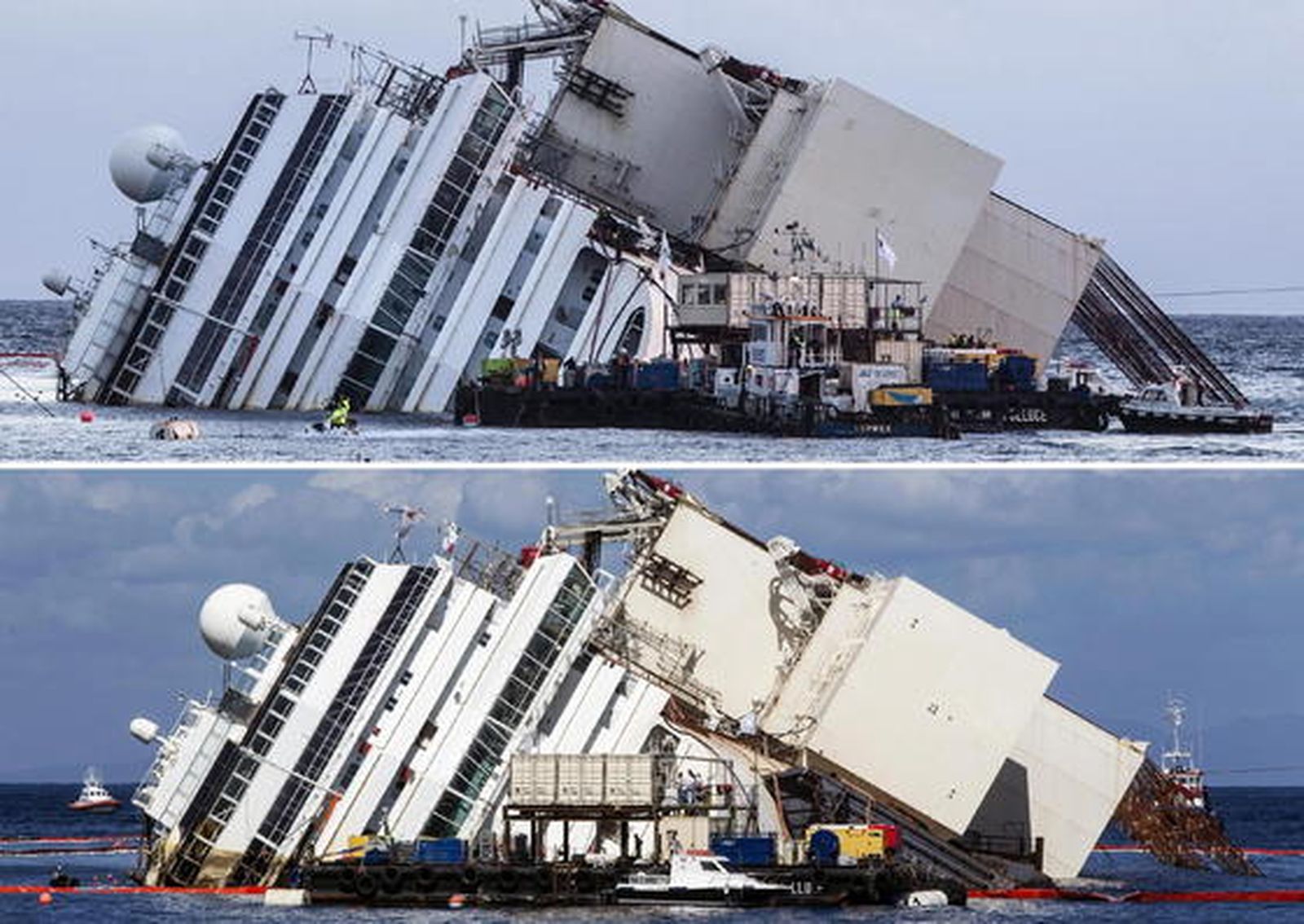 El 'Costa Concordia' vuelve a enderezarse veinte meses después del naufragio
