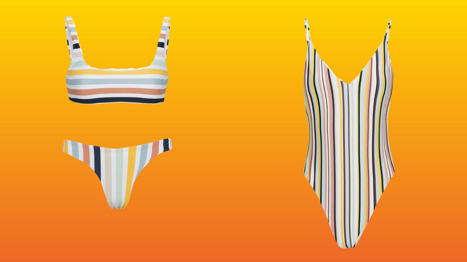 Bikini y bañador de rayas, ambos de Pull & Bear