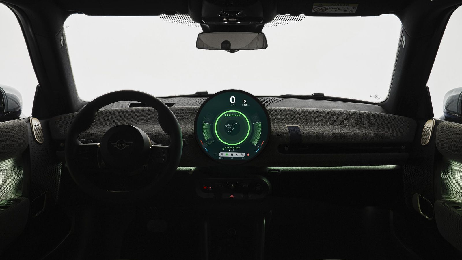 Tanto en el Cooper -en la imagen- como en el Countryman, la disposición del salpicadero es muy semejante.