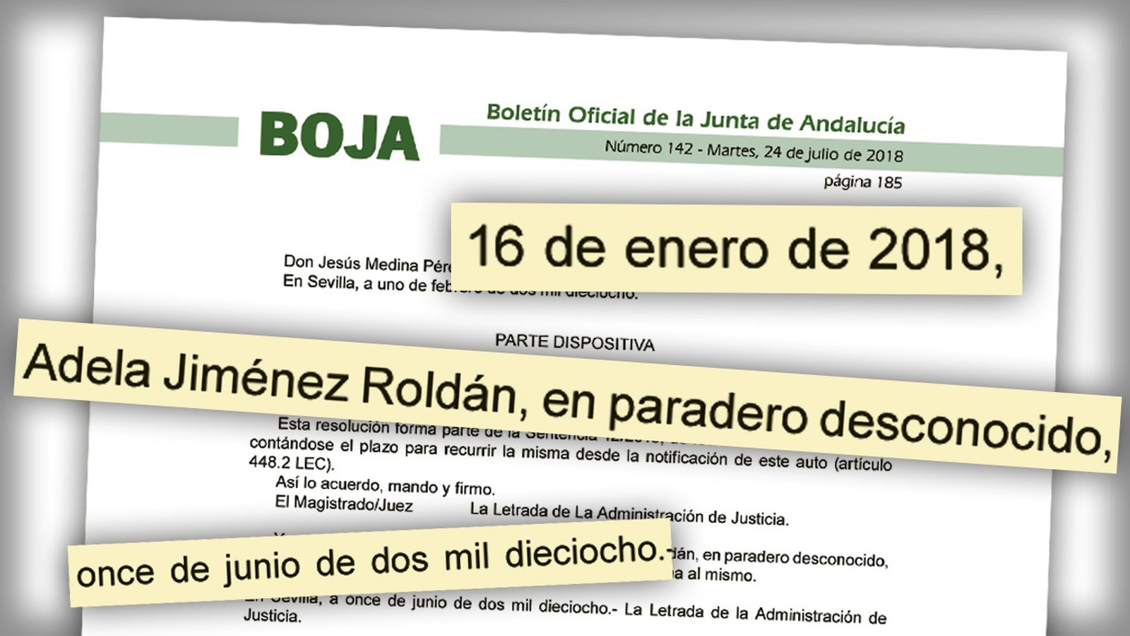 El auto del juez hecho público en un edicto