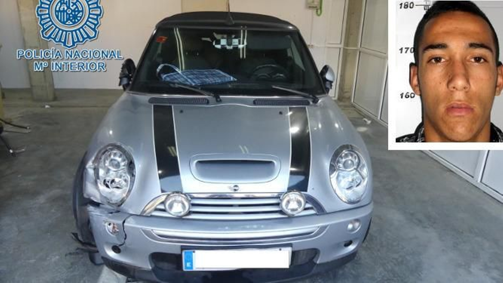 Retrato del detenido y el coche que usaba.