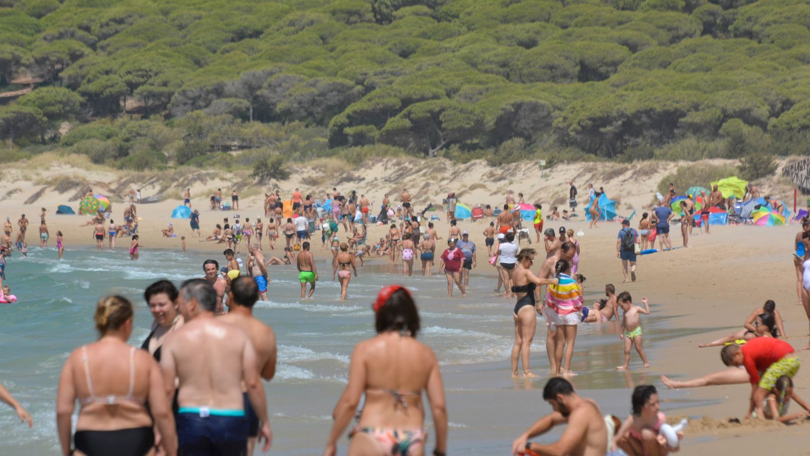 Día de sol y viento en la playa de Bolonia