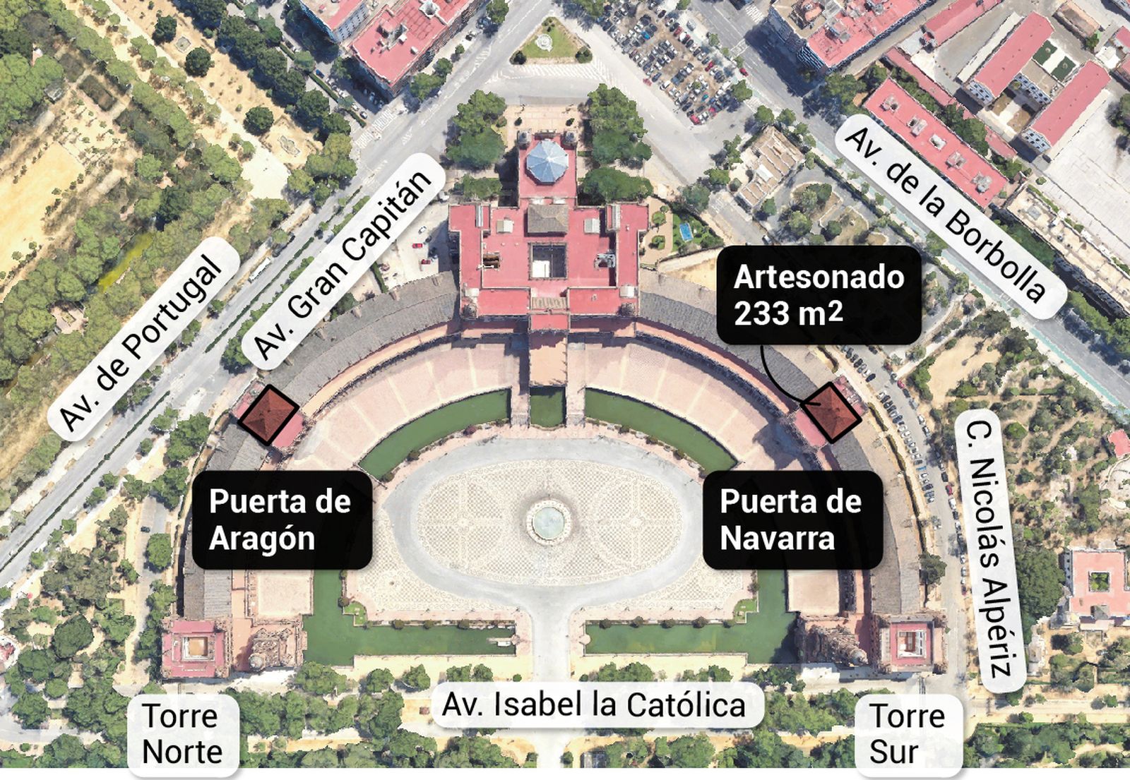 Plano de las puertas de la Plaza de España cuyo artesonado se va a restaurar