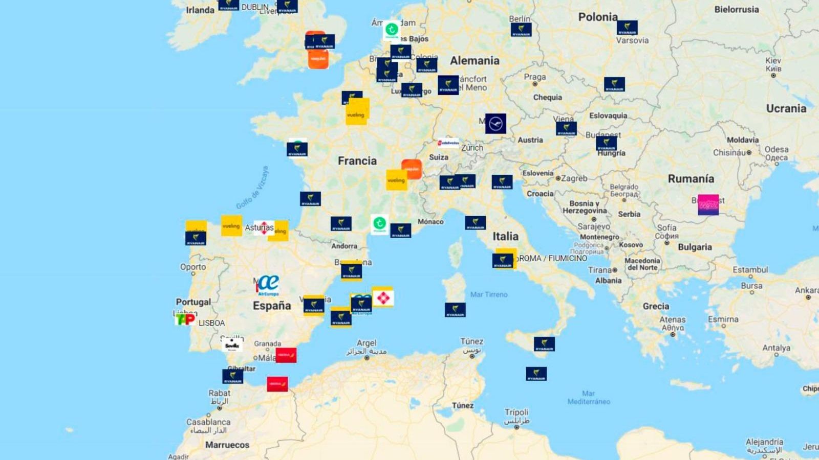 Vuelos programados desde Sevilla en septiembre.