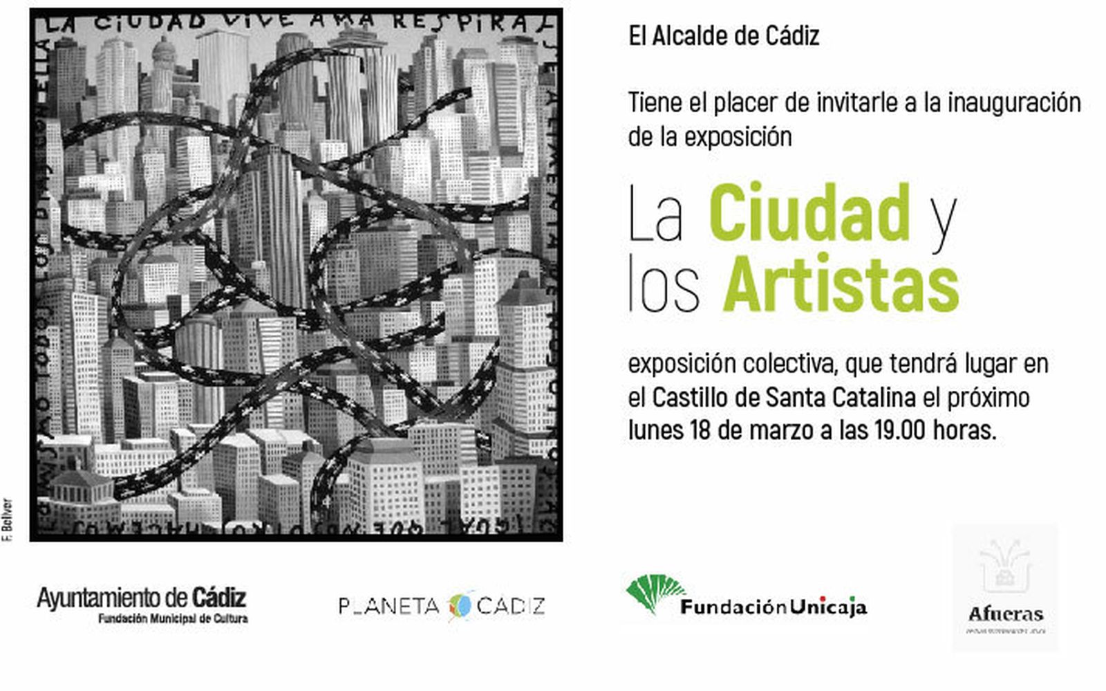 Tarjeta de la exposición 'La ciudad y los artistas'.
