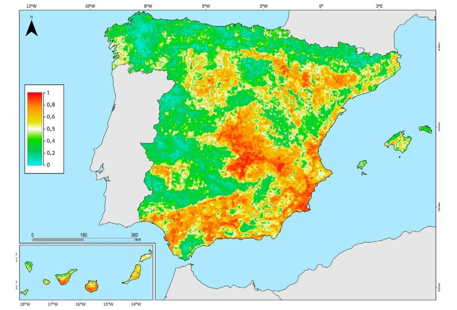 En rojo, las zonas afectadas por la desertificación.