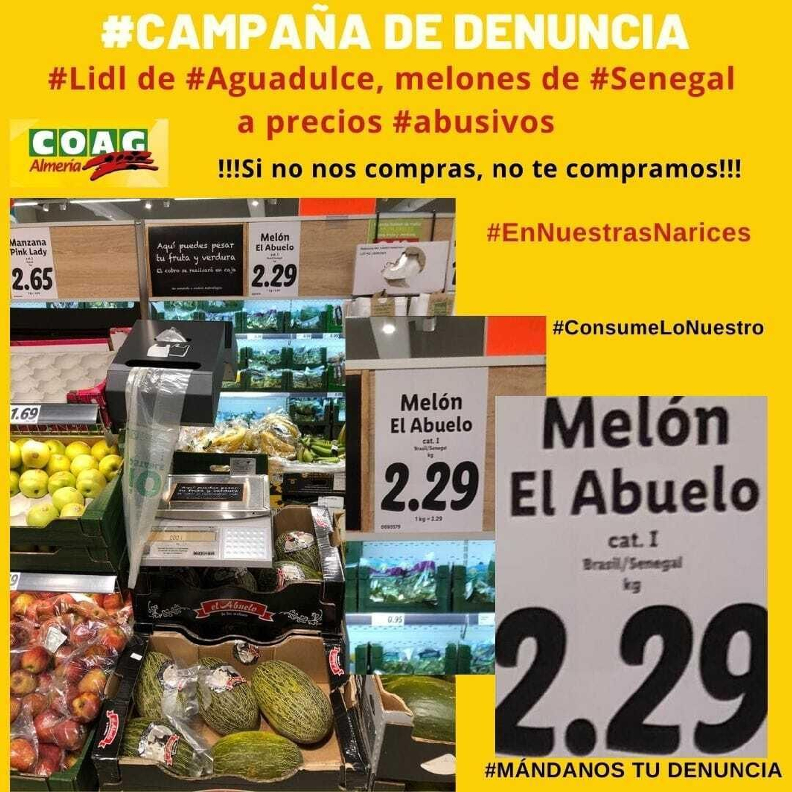 Imagen difundida por Coag Almería sobre el comercio de melón en Lidl en Aguadulce