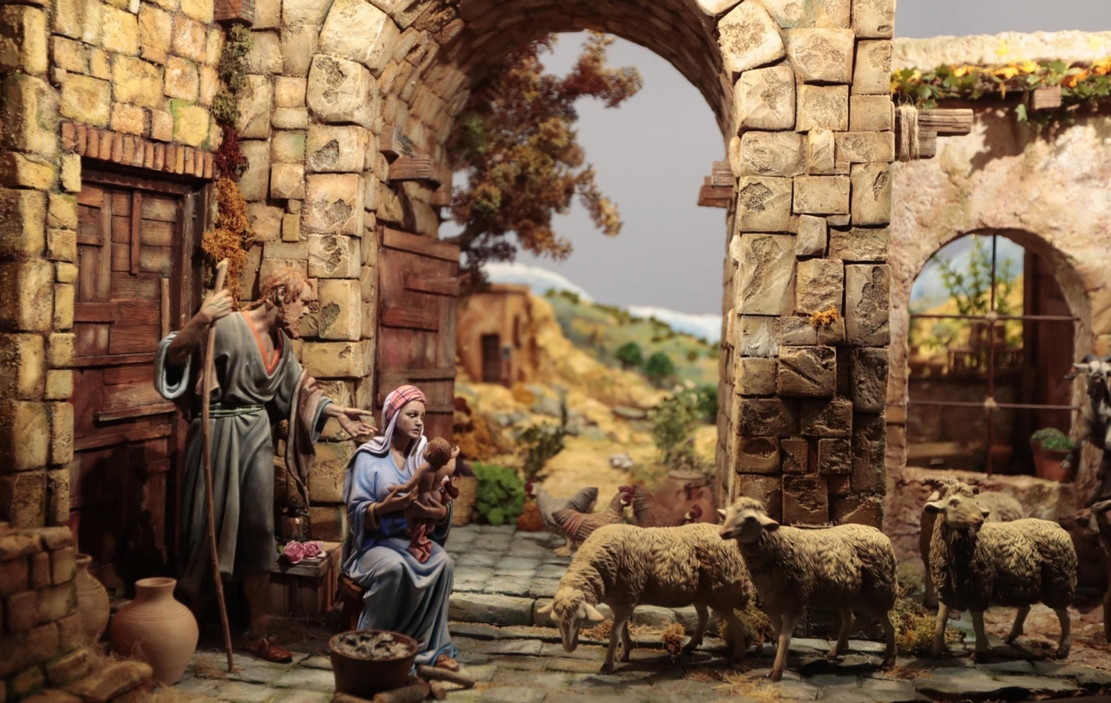 Un detalle del nacimiento instalado por la hermandad del Huerto, que ha conseguido el segundo premio.