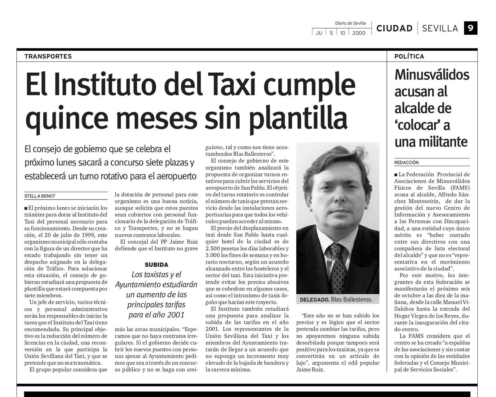 Finales del año 2000: Blas Ballesteros anuncia que habrá turnos rotatorio en el aeropuerto de Sevilla