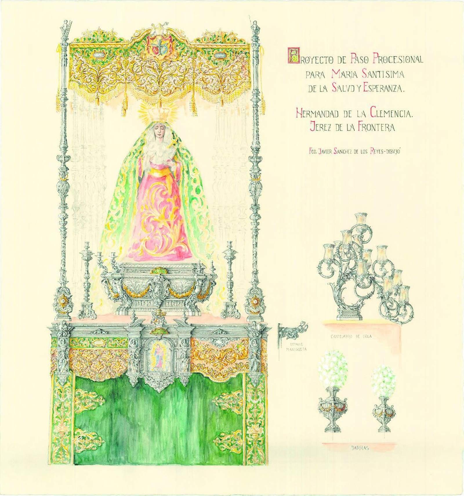 Boceto del palio de Salud y Esperanza, titular mariana de la Clemencia.