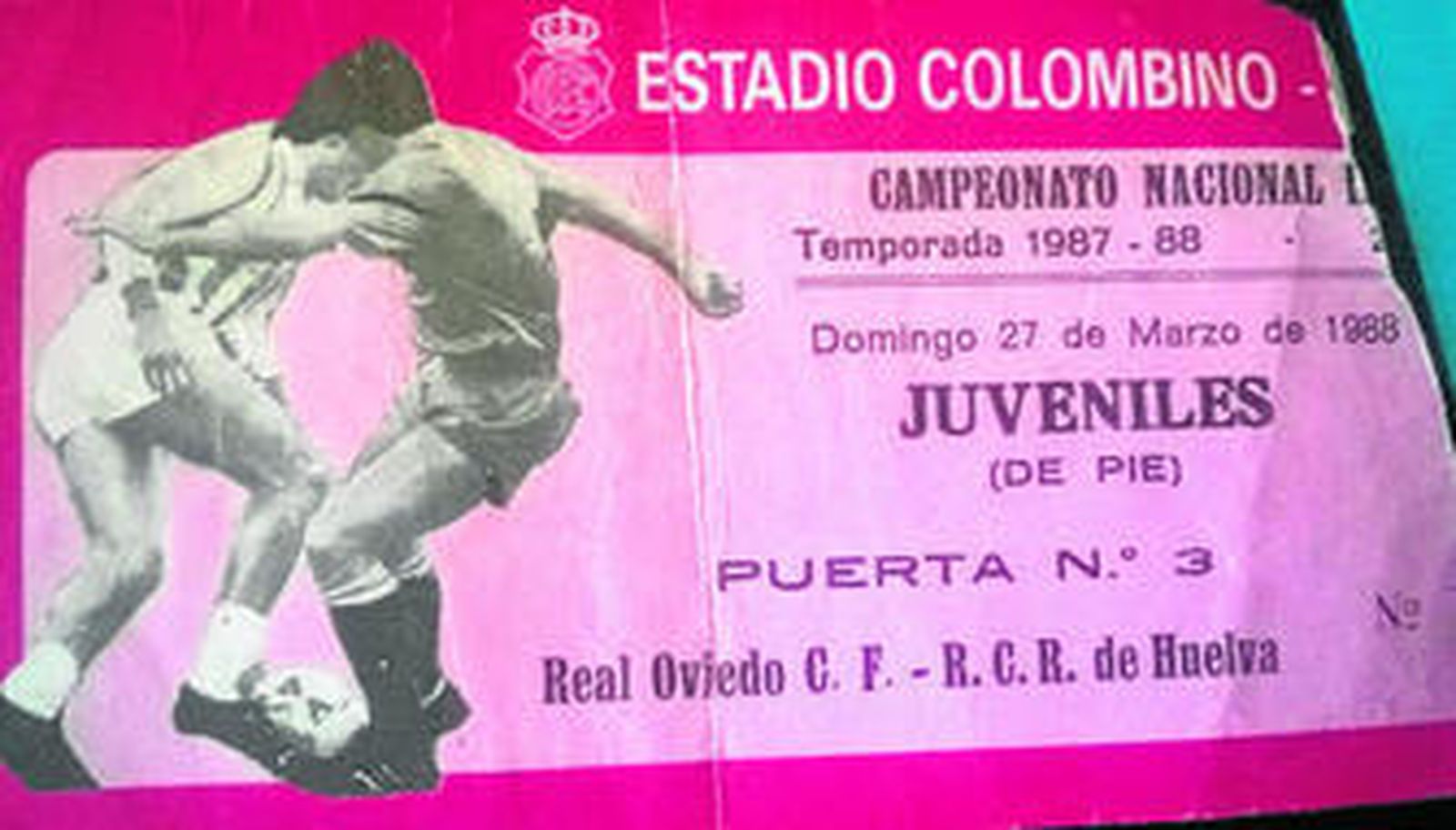 Entrada del Recre-Oviedo de 1988 que se disputó en el Municipal.