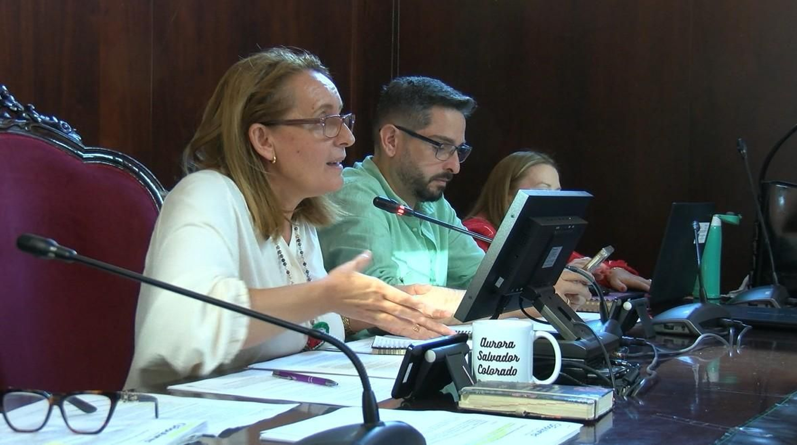 Aurora Salvador y José Alfaro en el pleno del Ayuntamiento de Puerto Real