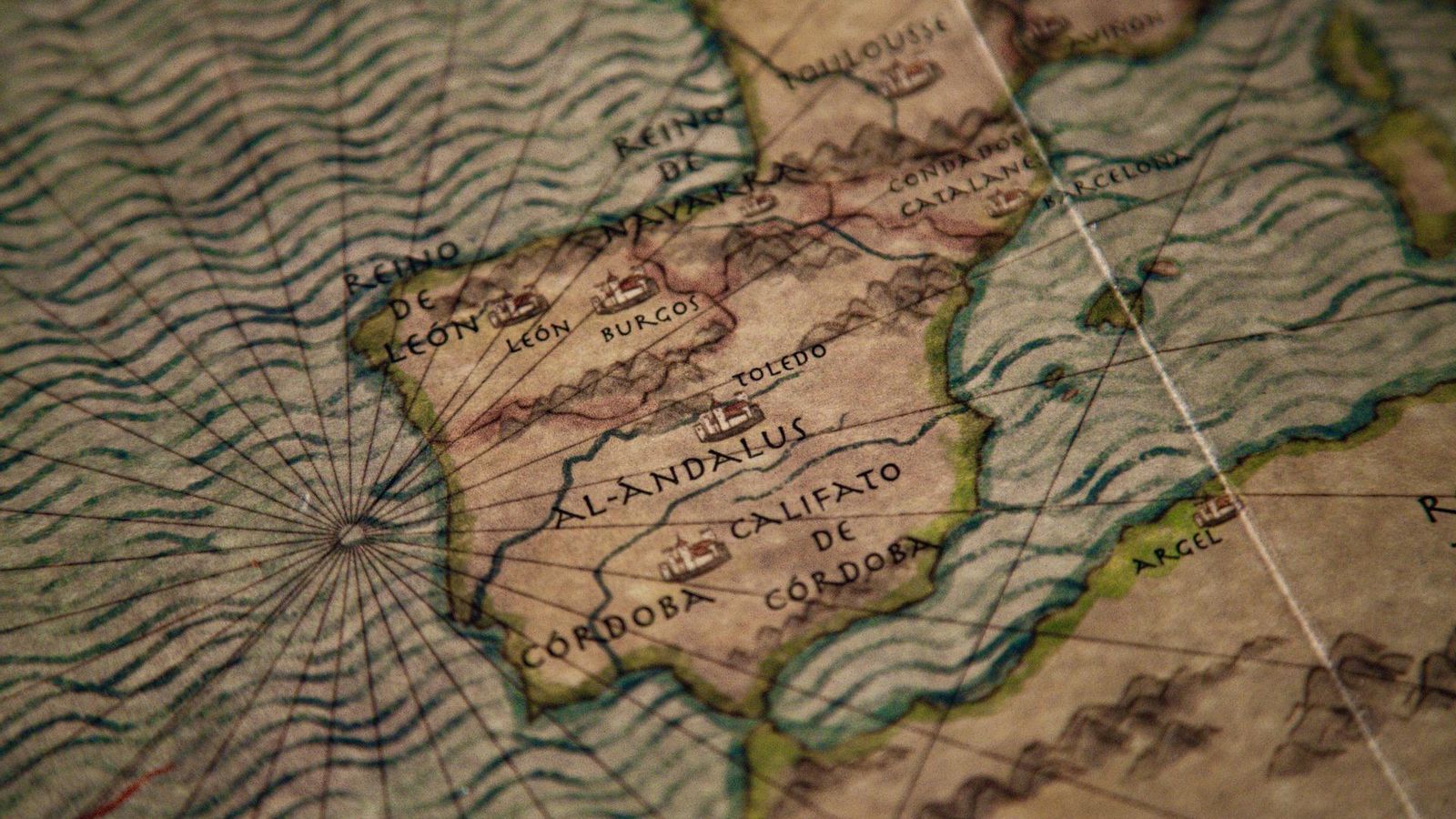 Mapa antiguo de España, con Al Andalus, Reino de León o Reino de Navarra