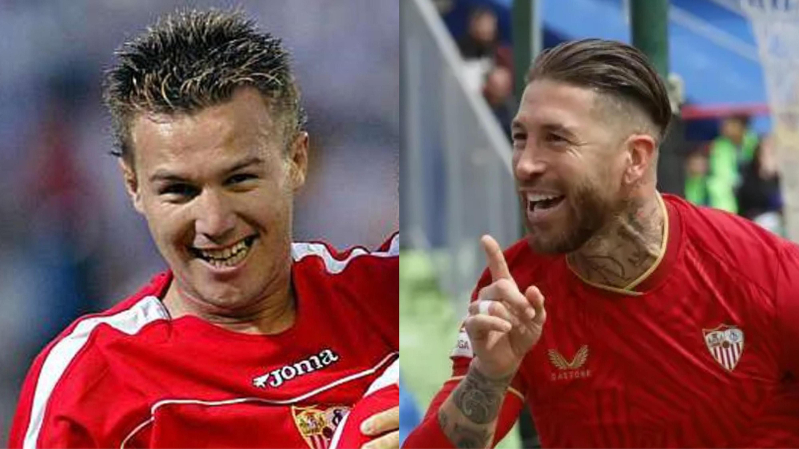 Antoñito y Sergio Ramos defendiendo la camiseta del Sevilla