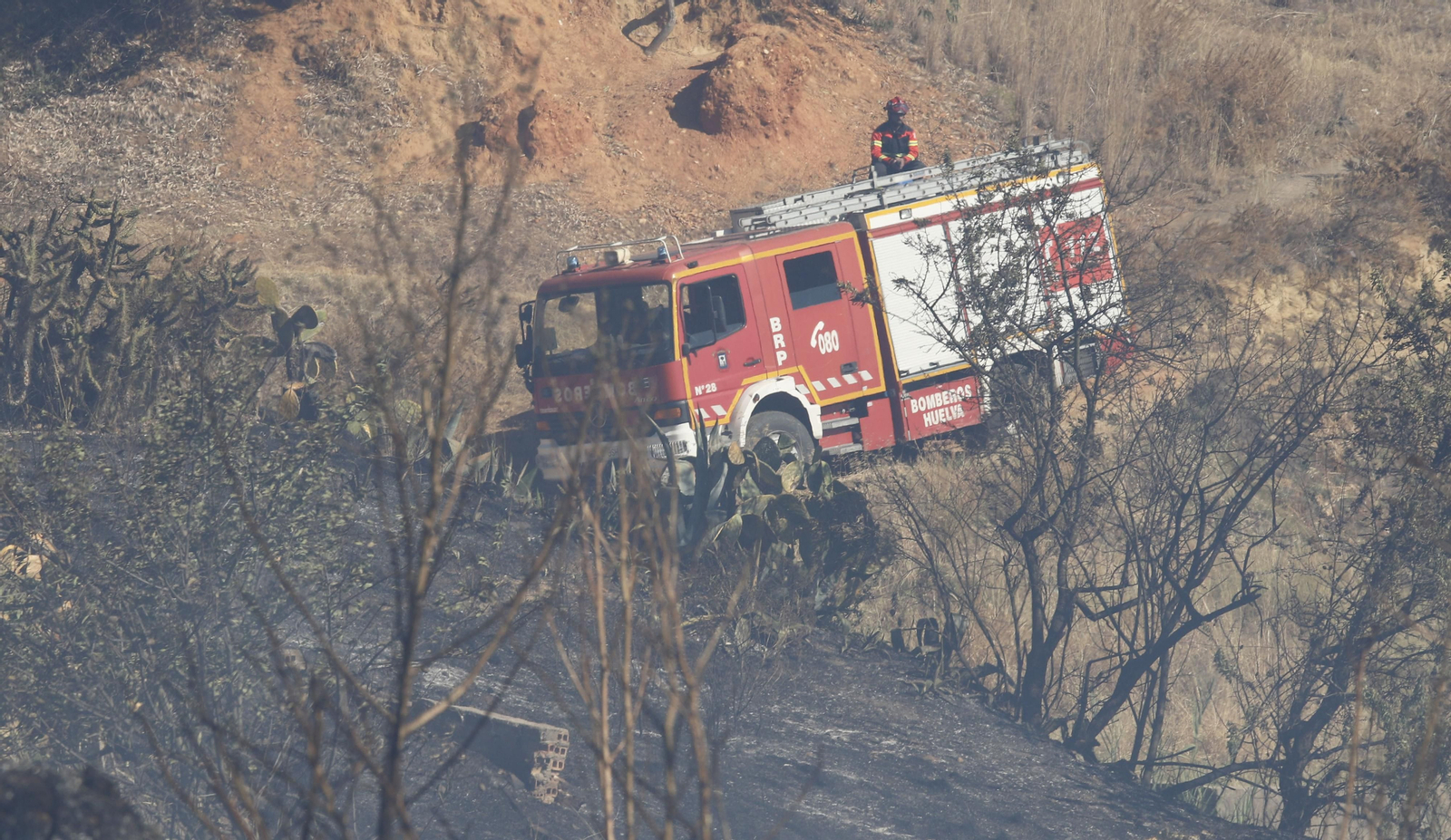 Imágenes del espectacular incendio en las laderas del Conquero