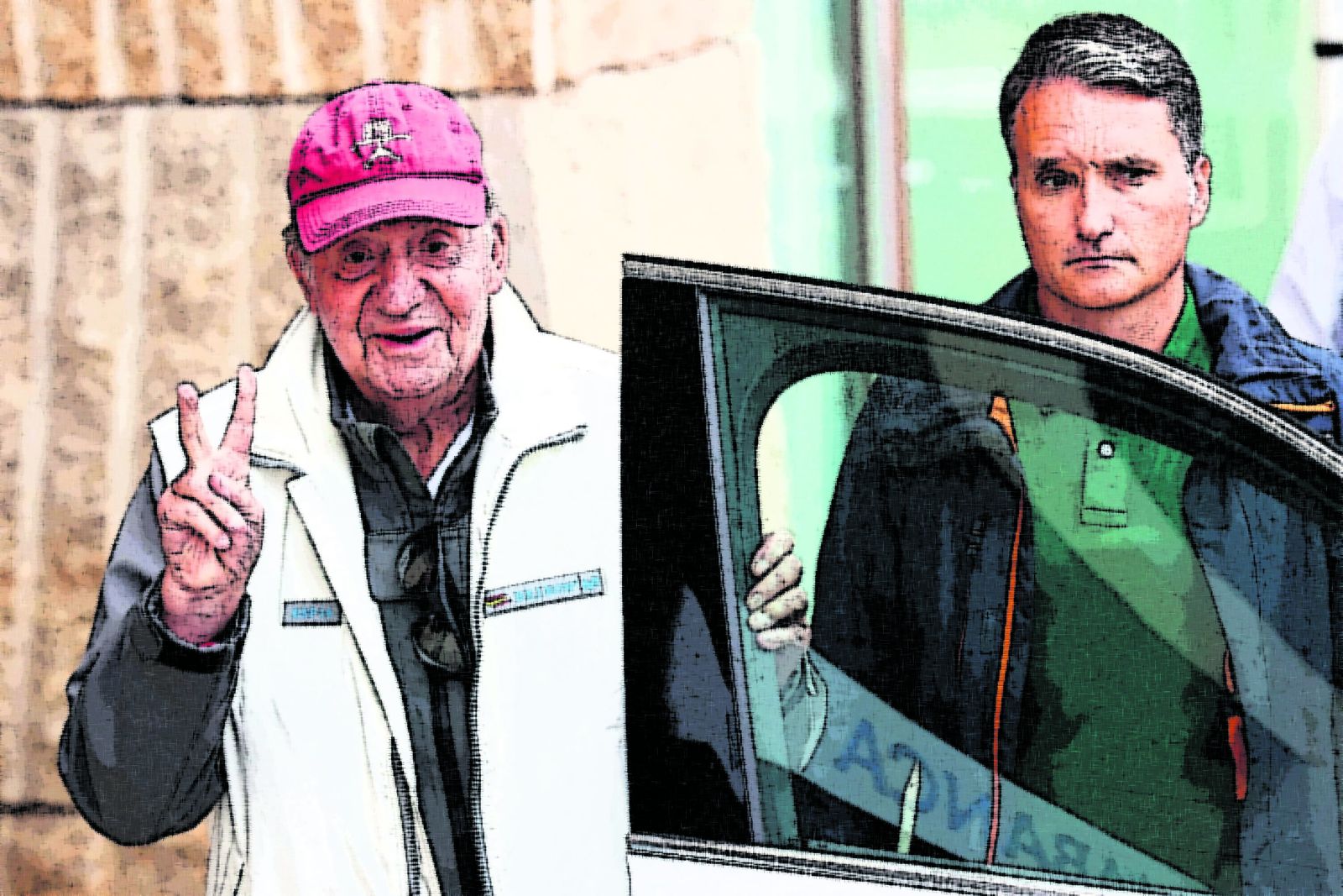 Juan Carlos I saluda durante su estancia en Sanxenxo.