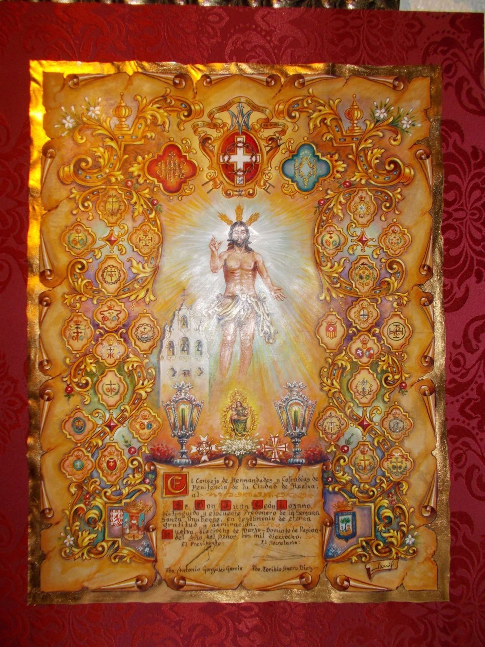 Pergamino obra de Francisco Llonís entregado al pregonero por el Consejo.