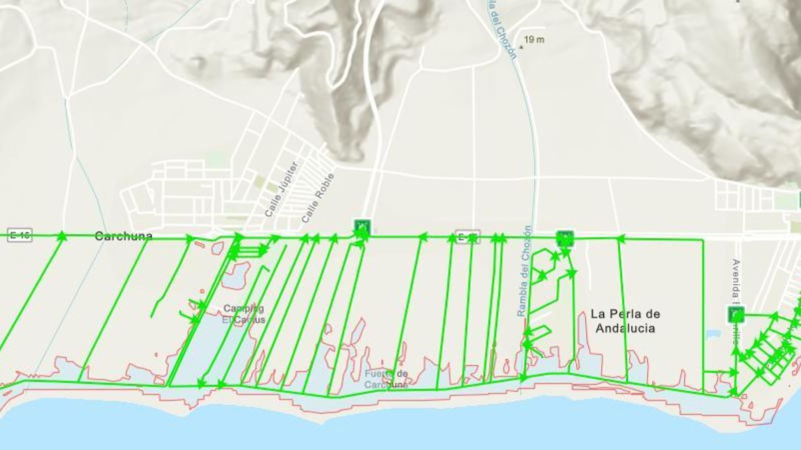 Zona afectada en Carchuna y Calahonda