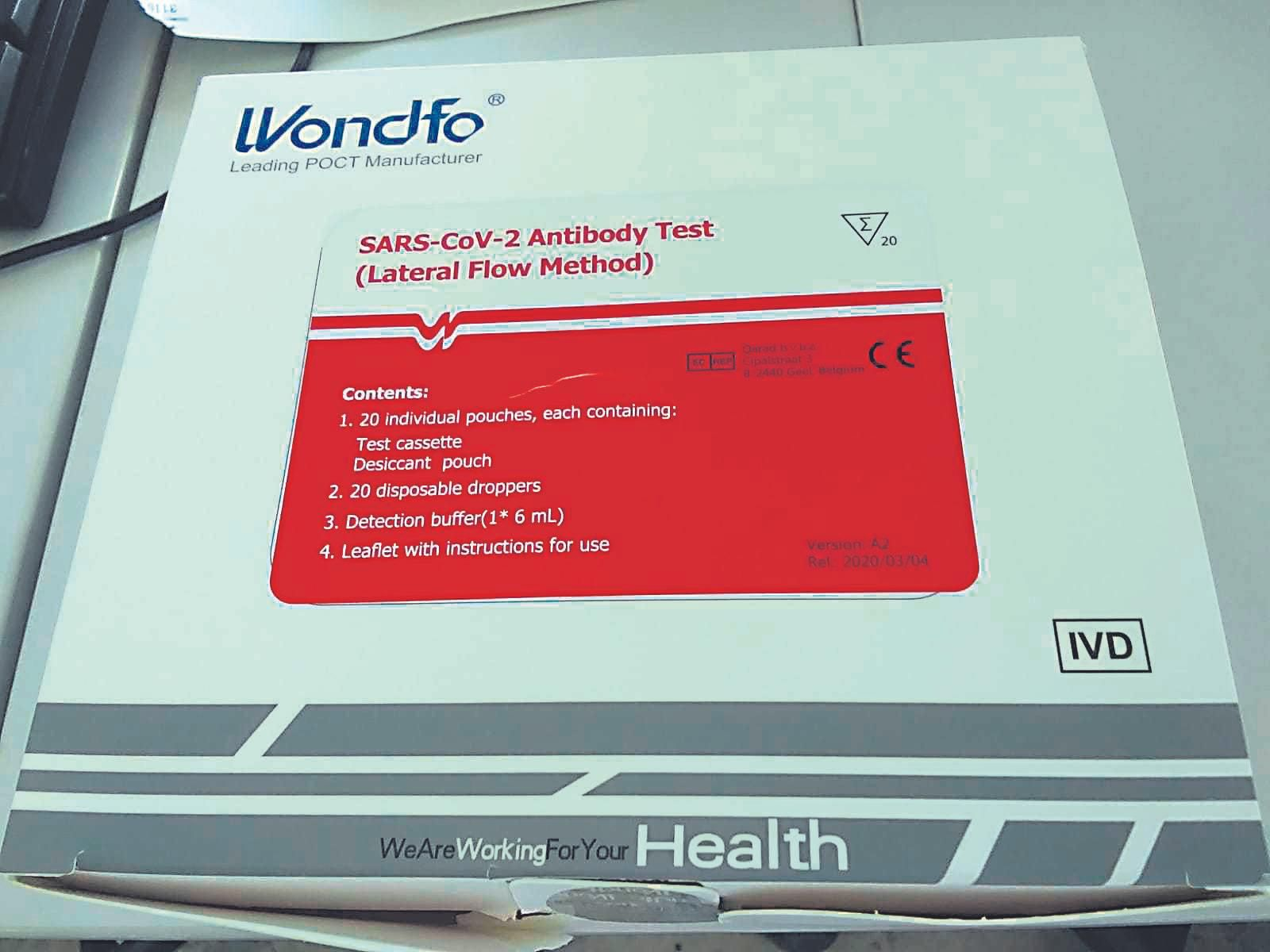 Embalaje de los test rápidos.