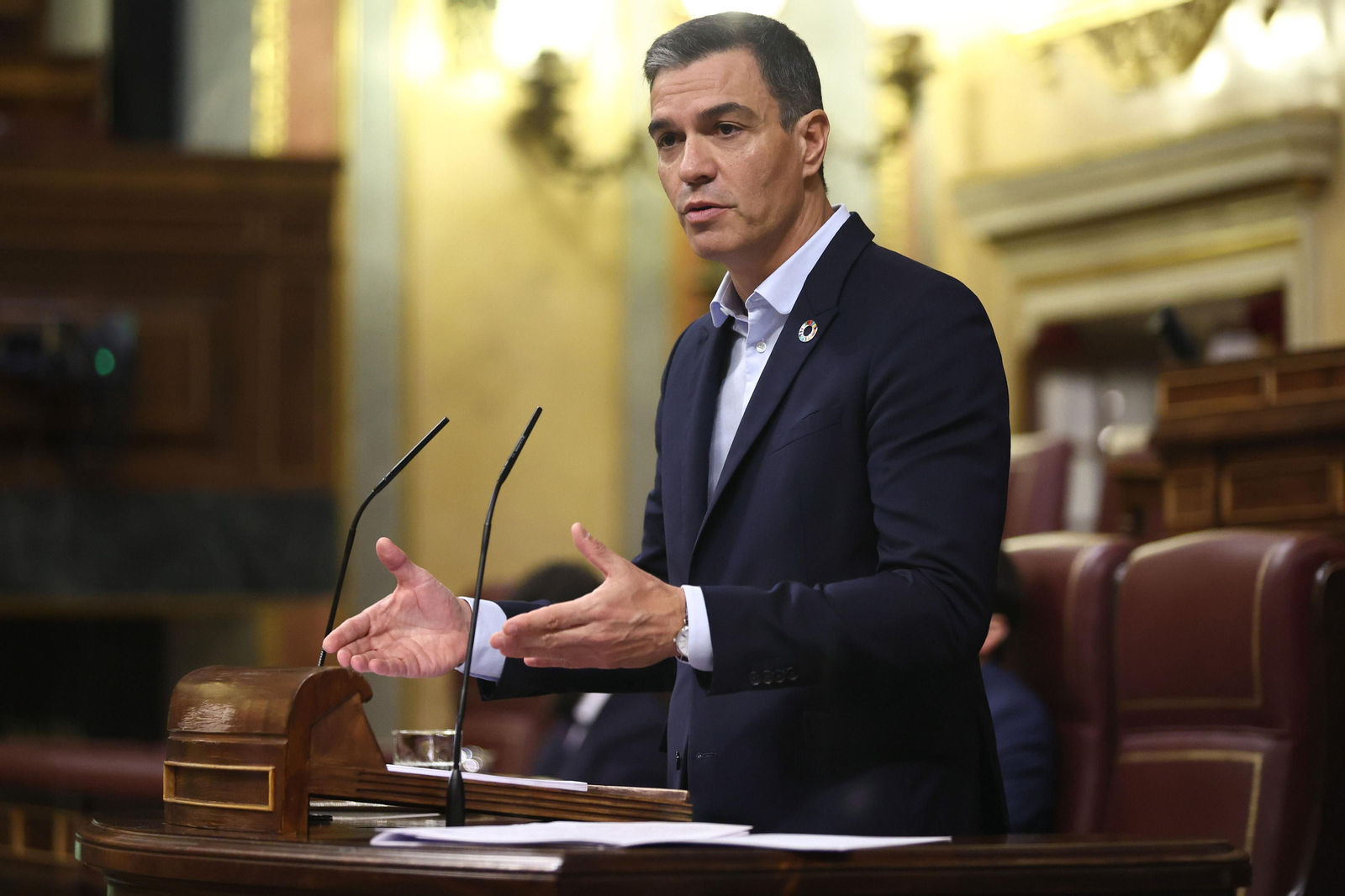 El presidente del Gobierno, Pedro Sánchez, durante su comparecencia en el Congreso.