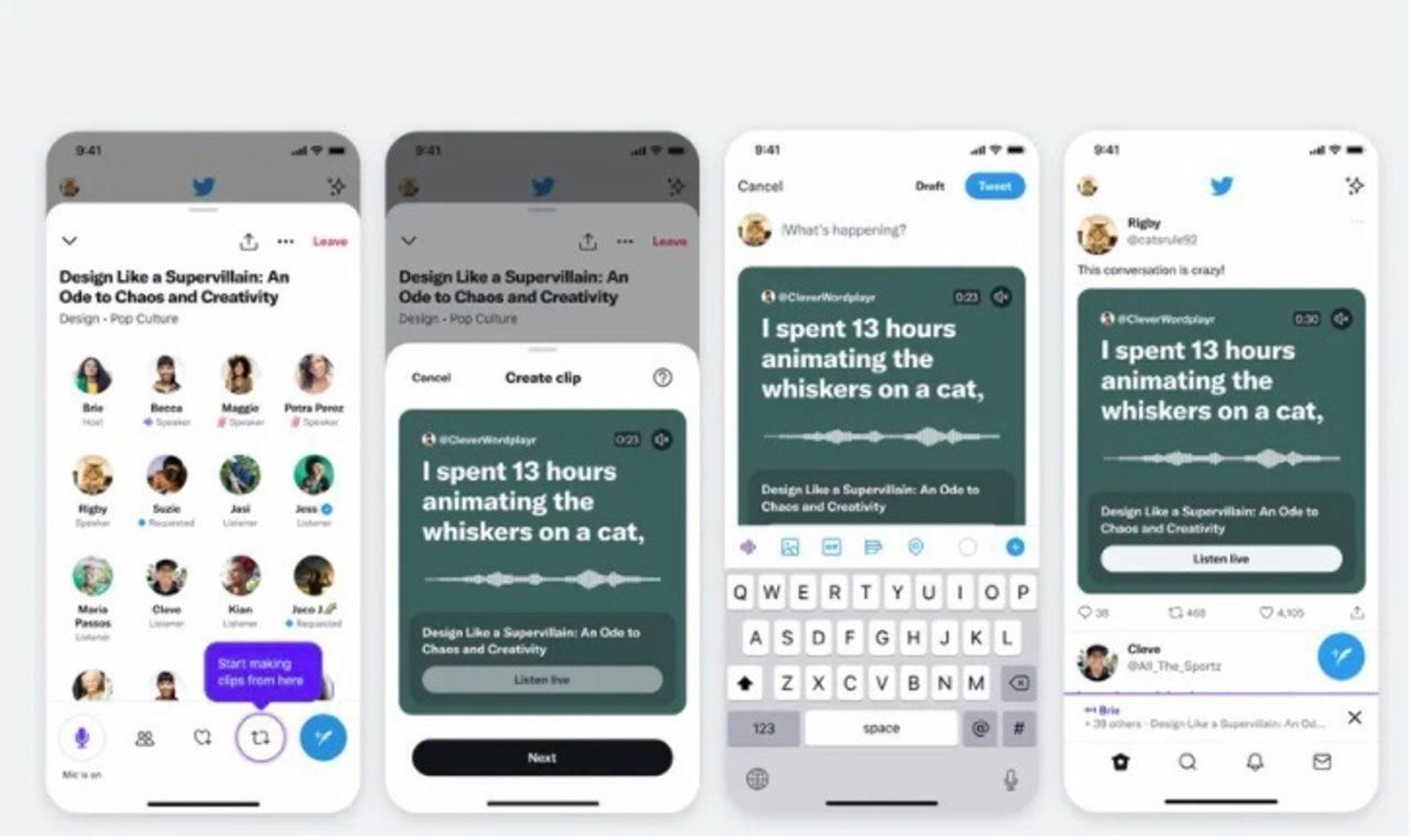Twitter Spaces permite grabar y compartir clips de audio de 30 segundos