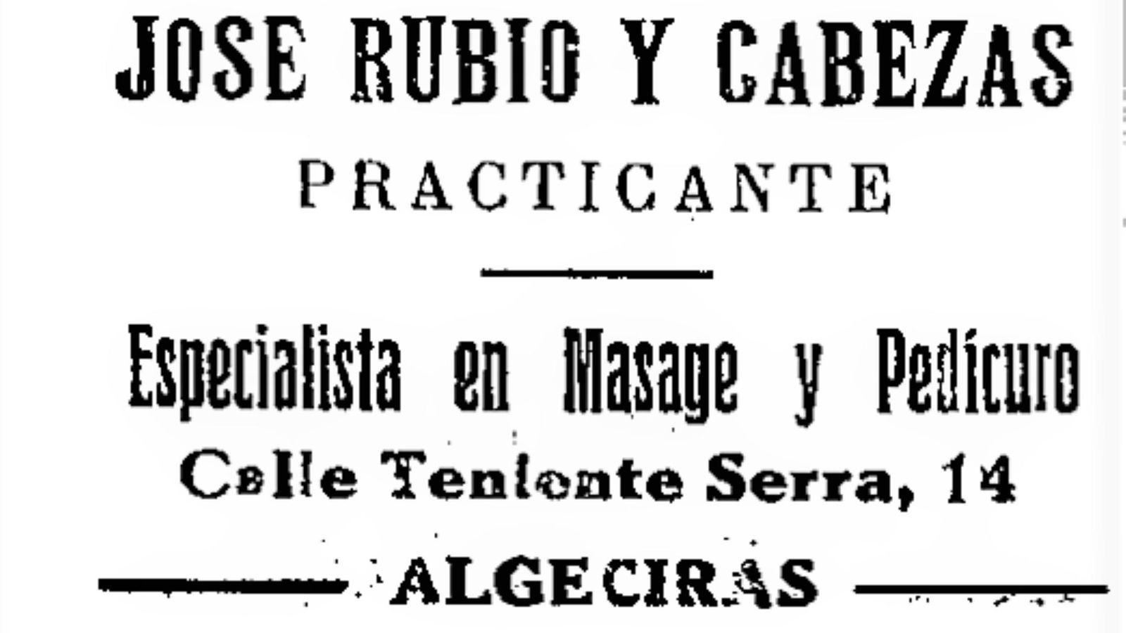 Anuncio del dispensario del practicante Rubio Cabezas.