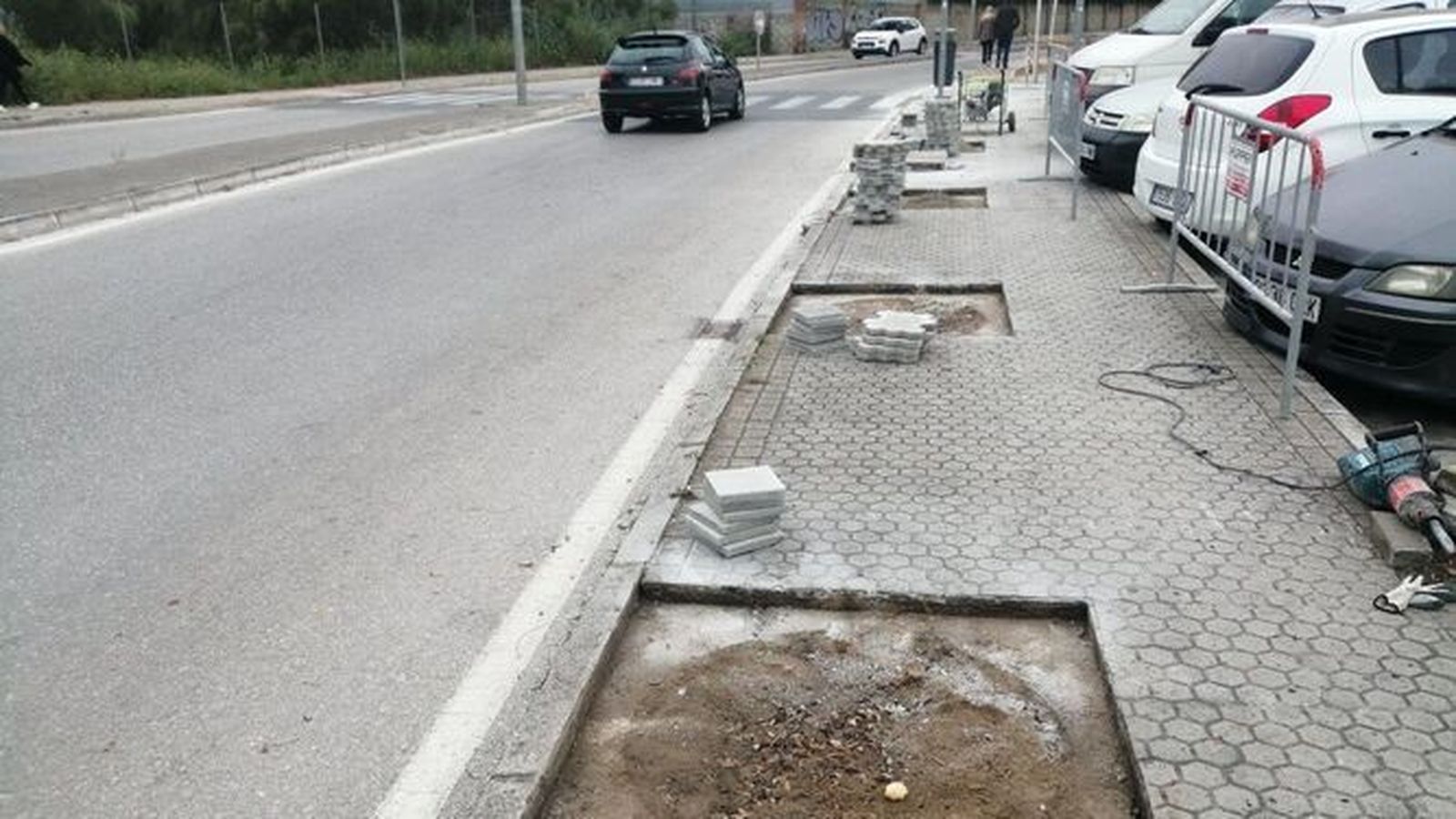 La intervención para cerrar los alcorques de arbolado en la avenida del Cisne, en El Puerto.