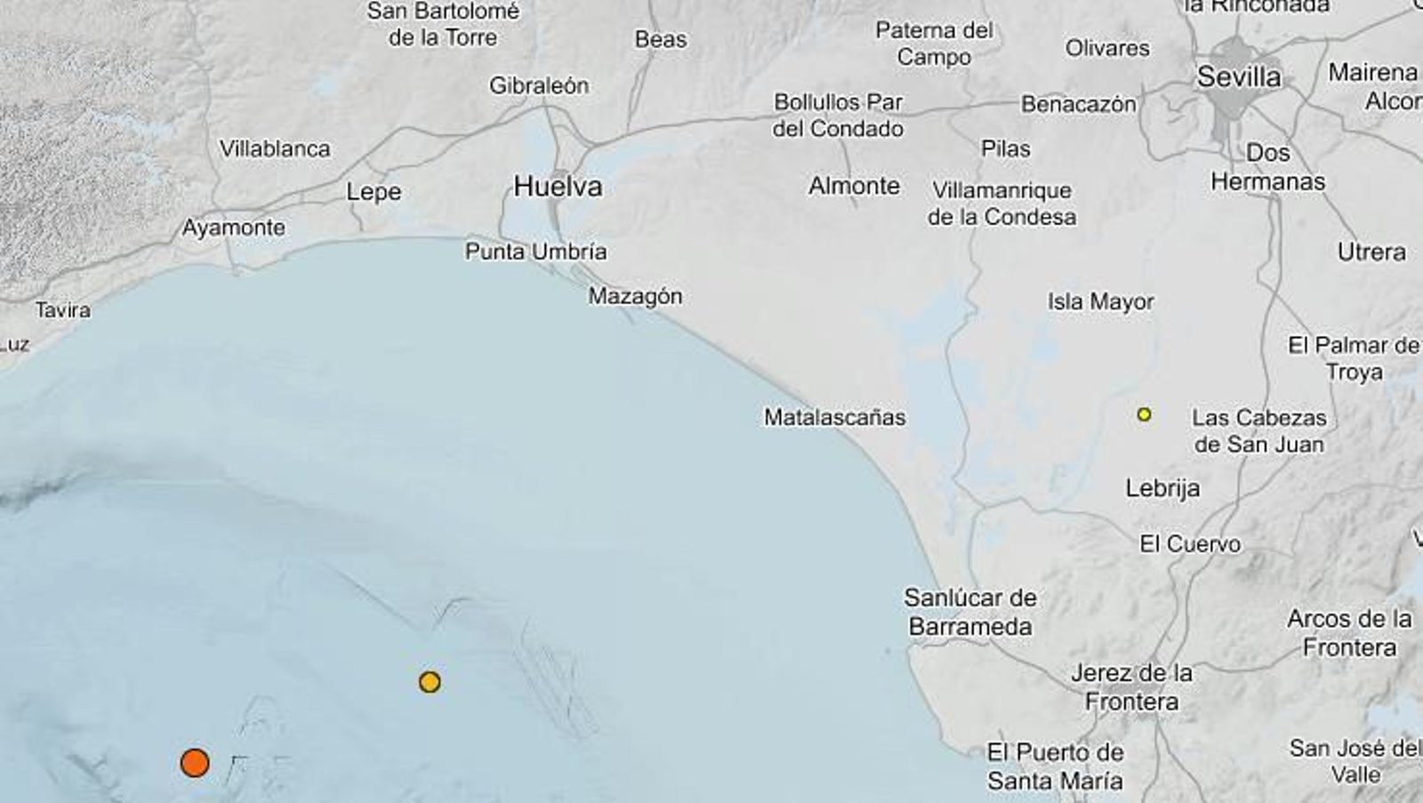 El punto naranja sitúa al terremoto de 3,2º de este sábado.