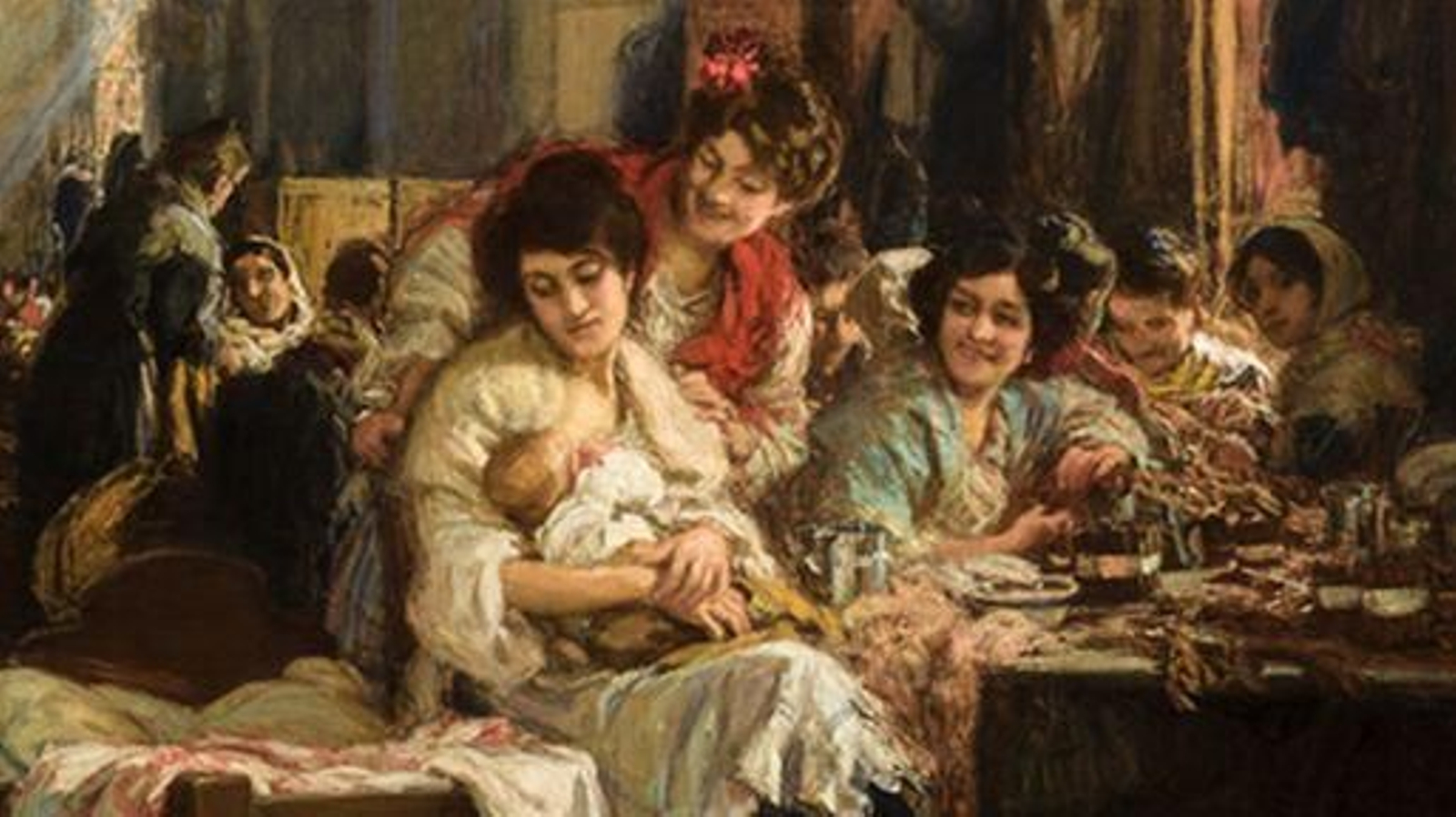 Un detalle de 'Las cigarreras', un cuadro en el que Gonzalo Bilbao recreó la Fábrica de Tabacos y una de las joyas del Bellas Artes de Sevilla.