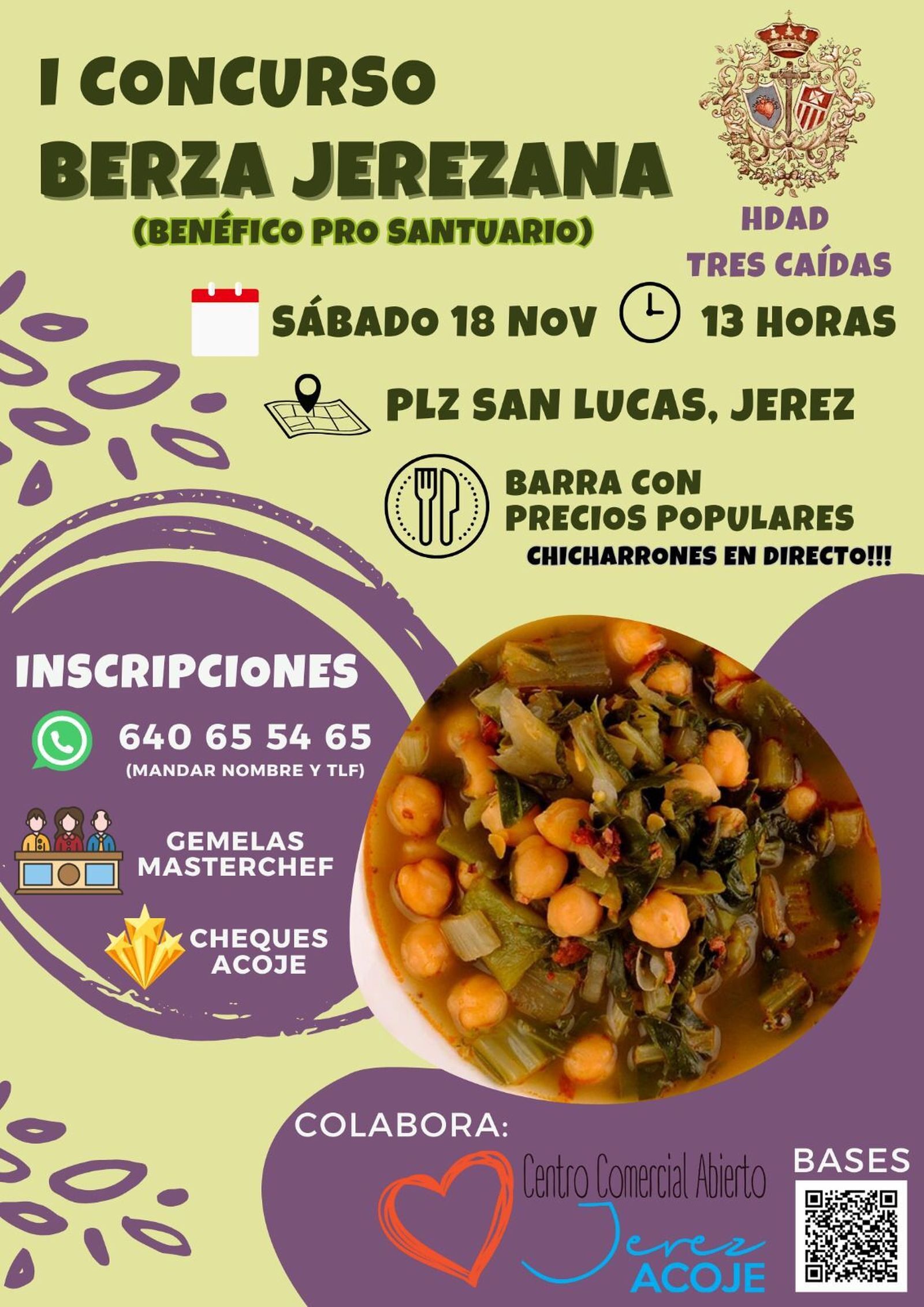 Cartel del I Concurso de Berza Jerezana en Jerez a beneficio de la Iglesia de San Lucas.