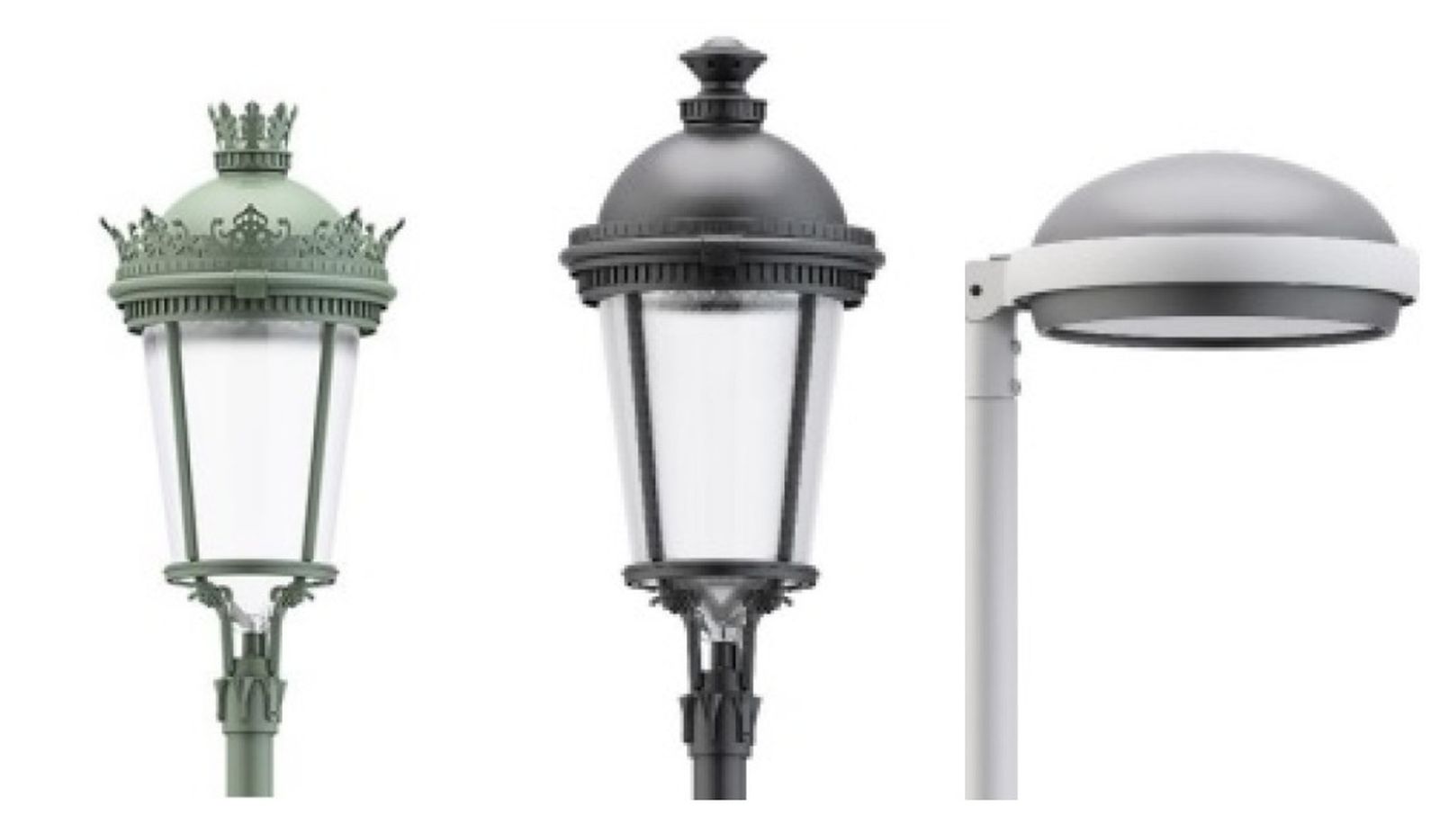 Los tres modelos de nuevas farolas que se colocarán en San Fernando