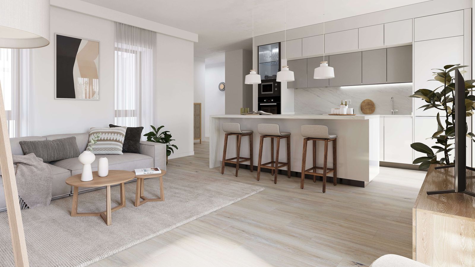 Salón y cocina del inmueble.