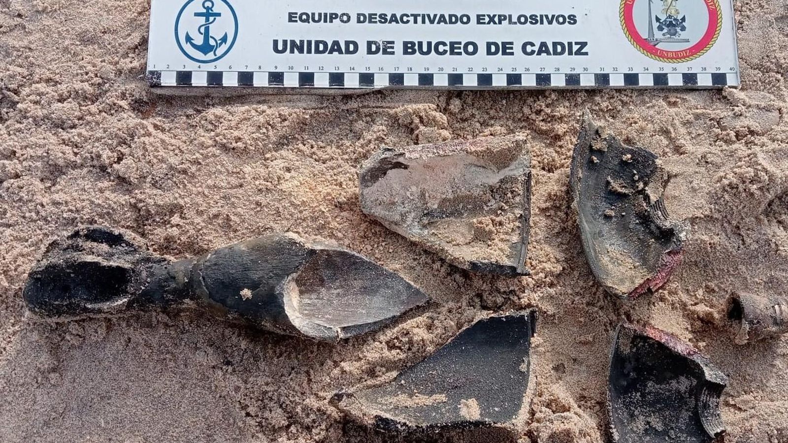 El mortero de Camposoto tras su neutralización. Con esta técnica evitan que detone y se minimiza daños al  medioambiente.