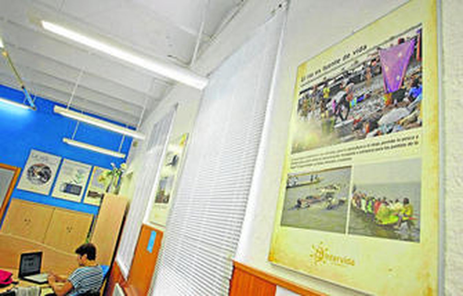 Uno de los paneles de la muestra que puede ser visitada en la biblioteca José Riquelme.