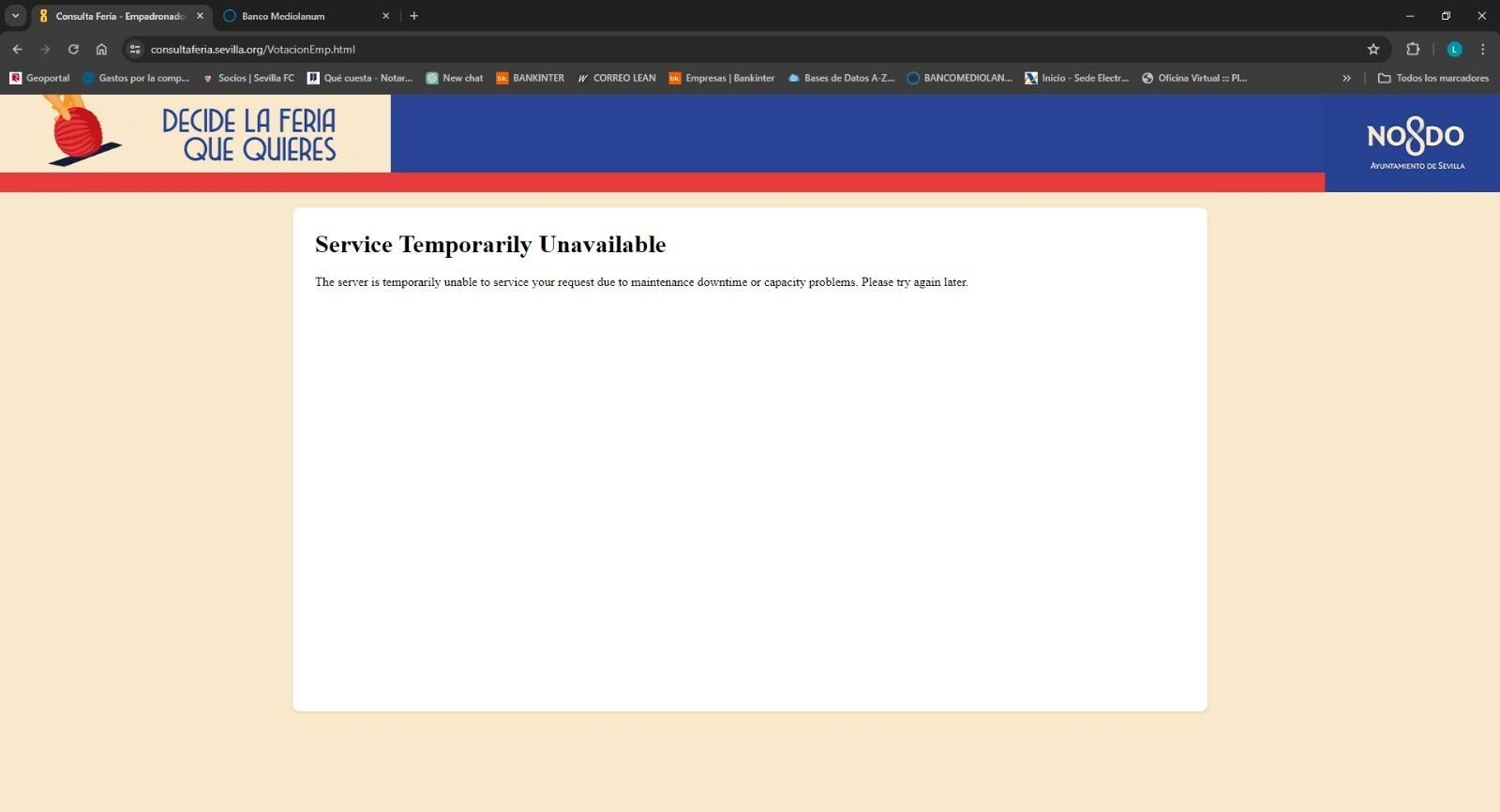 La página de la consulta de la Feria, bloqueada por el envío masivo de votos.