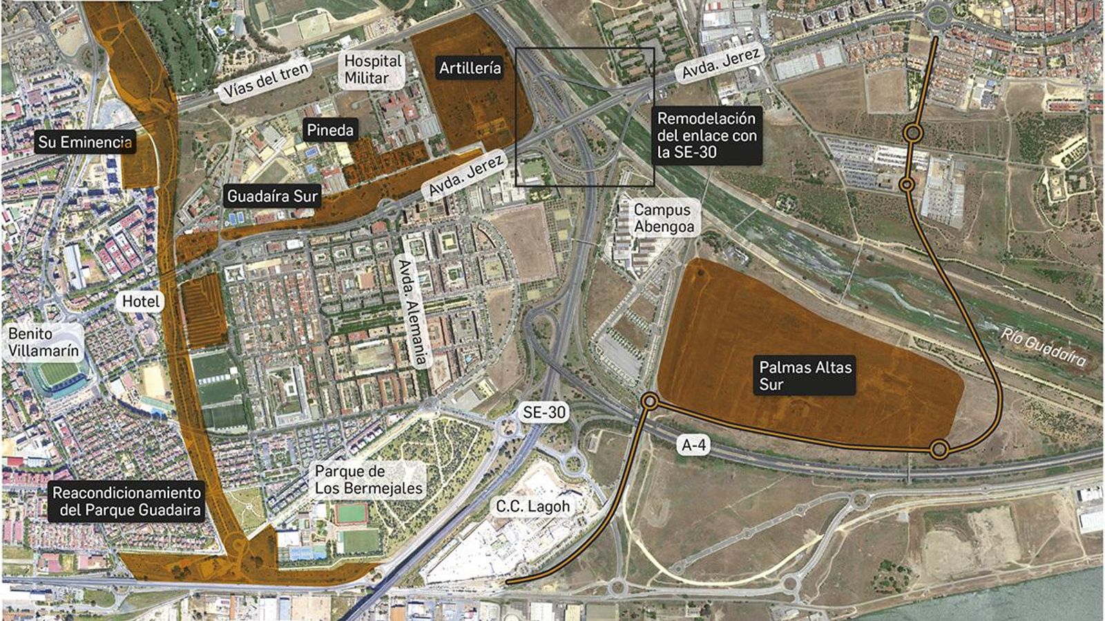 Localización de las actuaciones previstas. Fuente: Ayuntamiento de Sevilla.