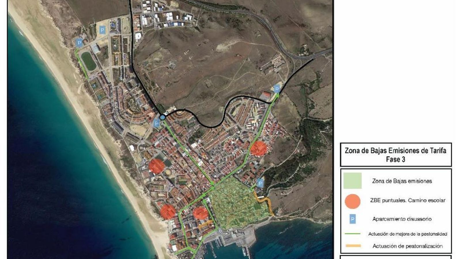 Zona de Bajas Emisiones en Tarifa, con todas las actuaciones previstas hasta 2027.