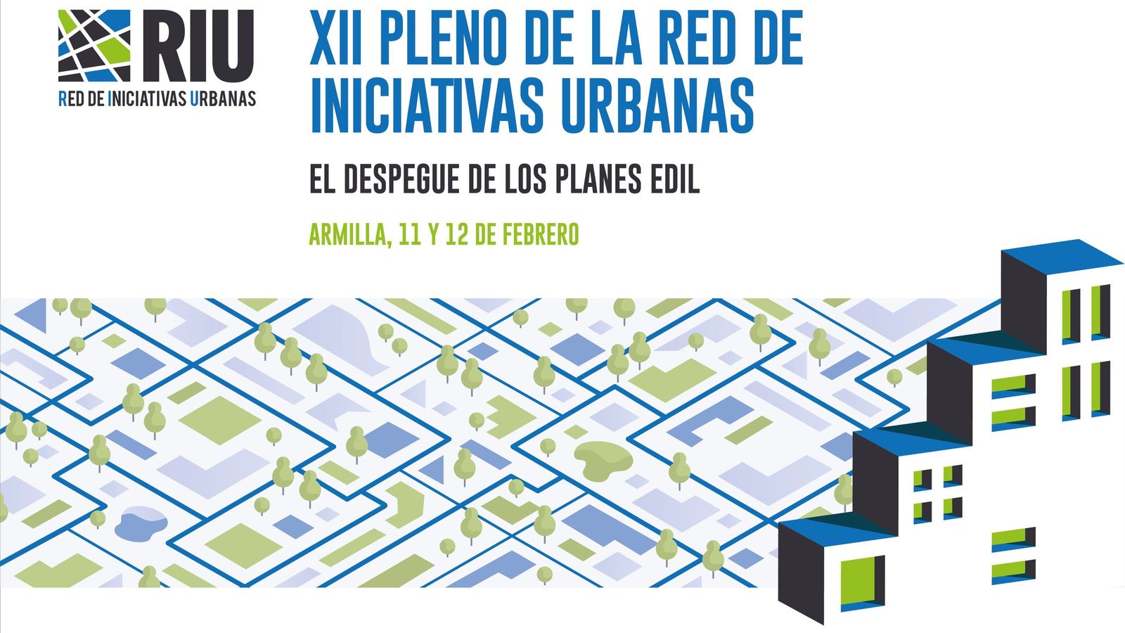 Cartel del XII Pleno de la Red de Iniciativas Urbanas (RIU) en Armilla