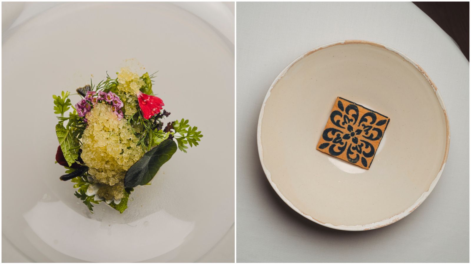 Antepenúltimo y penúltimo pase del menú degustación de René, ambos dulces.