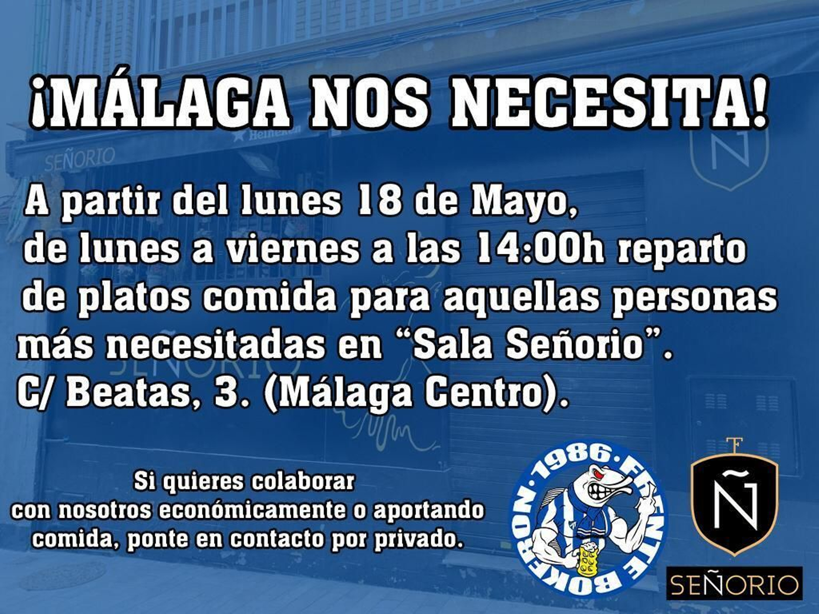 Frente Bokerón y Sala Señorío repartirán platos de comida desde el lunes 18