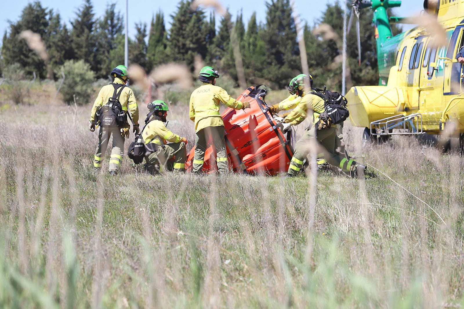 Imágenes del simulacro de incendio forestal que la Junta organiza en Aljaraque